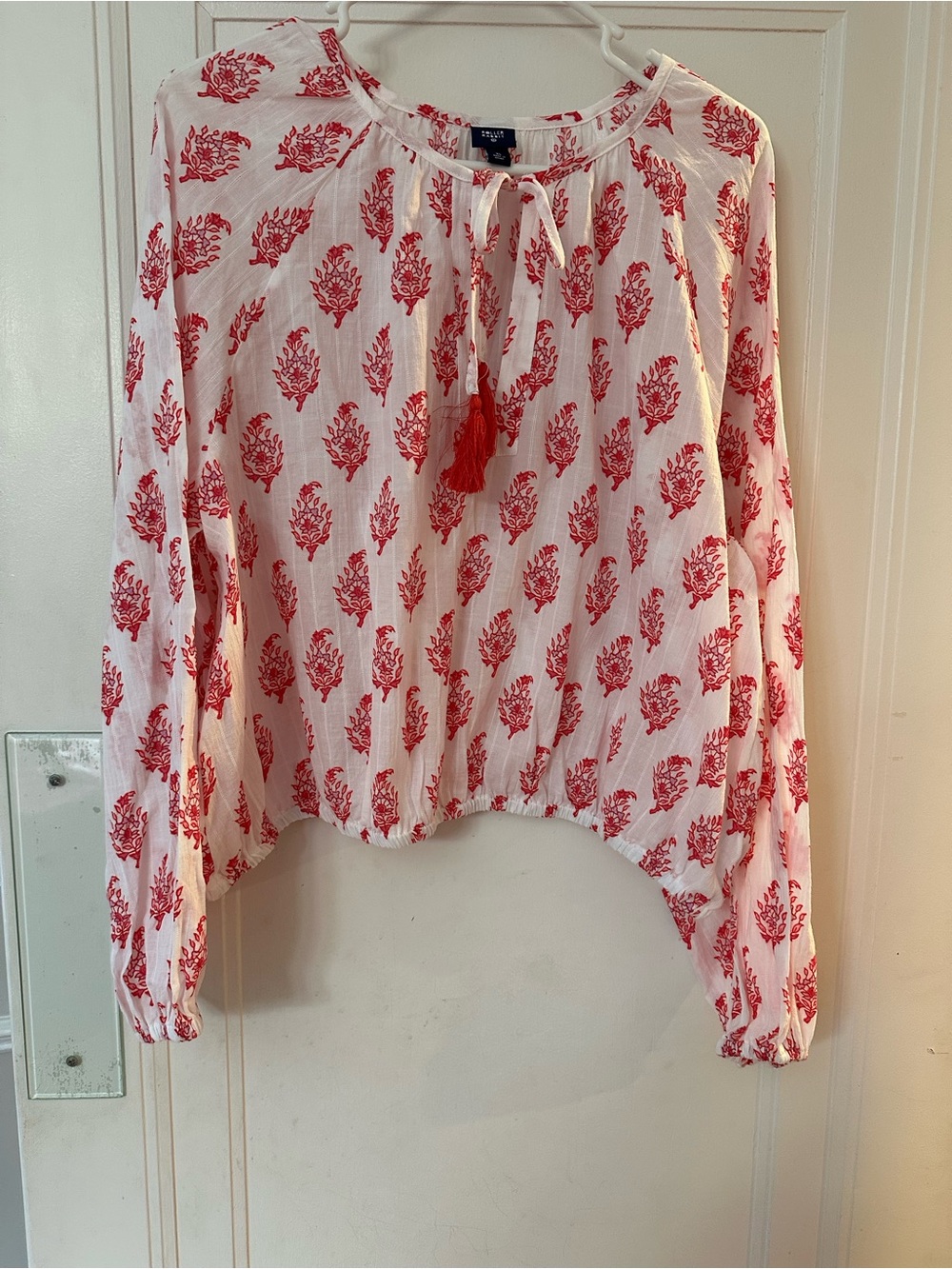 Roller Rabbit White Blouse with Red Floral Embroidery with matching shorts